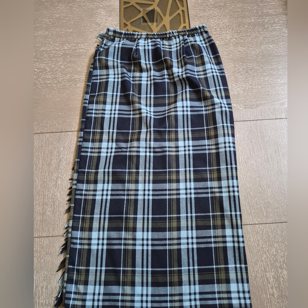 Requirements Black, Light Blue & Olive Plaid Midi Wrap Pencil Skirt - Picture 11 of 12